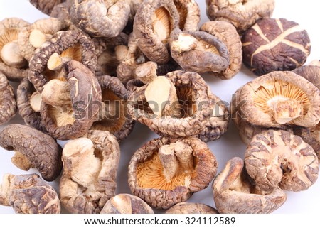 dried shiitake mushrooms on white background