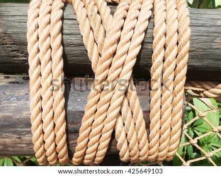 Bound to pole with rope Bound to pole with rope were not