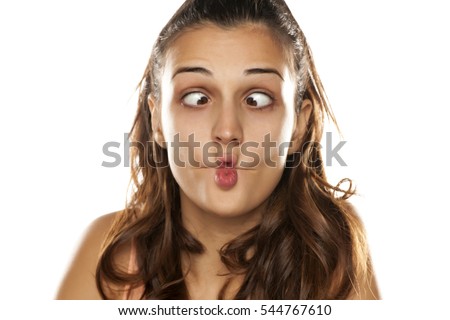 Similar – Image, Stock Photo Funny woman making silly face on street