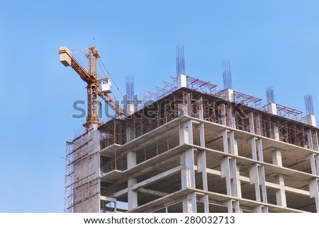 New construction building with blue sky background