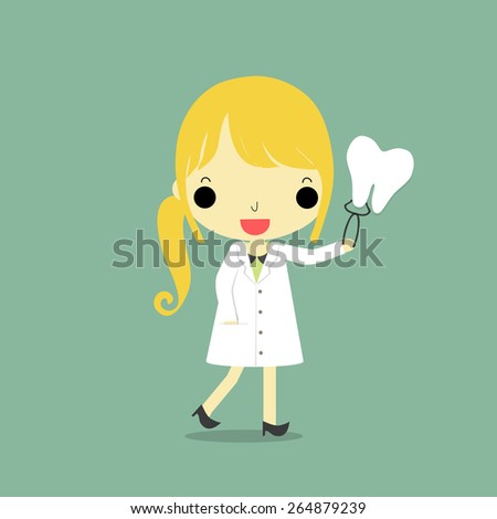 woman in dentist suit on blue background.