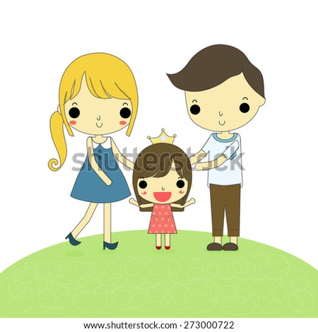 father, mother and their child with happy emotion on white background