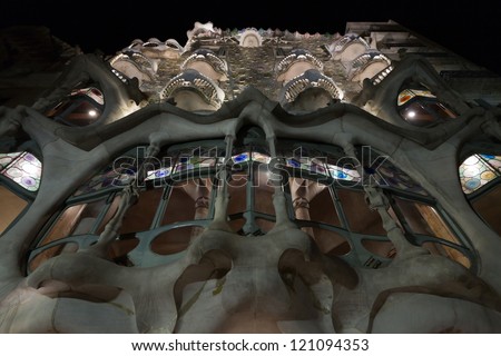 BARCELONA, SPAIN - AUGUST 08: Casa Batllo Facade. The famous building designed by Antoni Gaudi is one of the major touristic attractions in Barcelona. August 08, 2012 in Barcelona, Spain