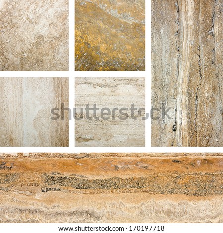 Marble and travertine texture background natural stone set
