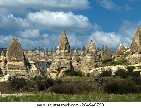 fairy chimney valley - mountain landscape, Goreme, Cappadocia, Turkey