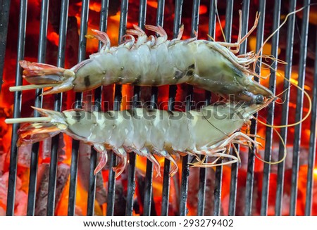 Barbecue Grilled prawns seafood. background eat Restaurant