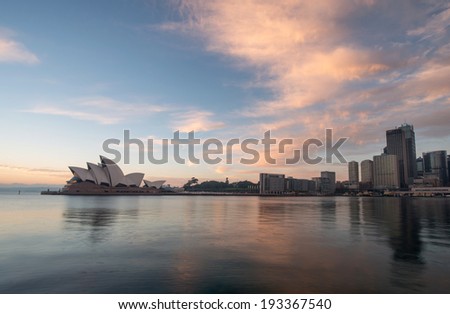 SYDNEY, NSW/AUSTRALIA-July 28 : Sunrise at Opera house landmark of Sydney city and Australia locate in Sydney harbor on July 28, 2013.