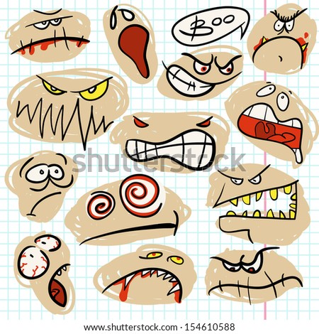 Vector Set Of Fearful And Scared Faces. Cartoon Elements For Halloween ...