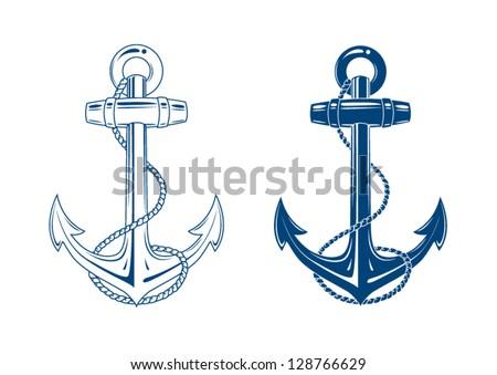 Nautical Anchor vector isolated white, blue