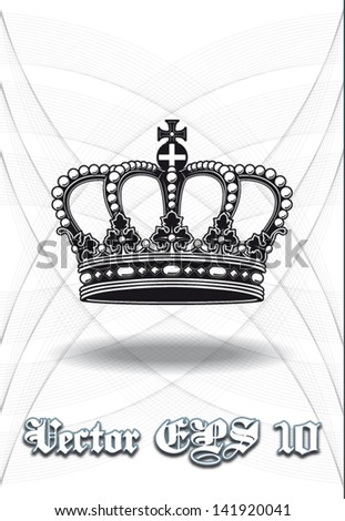 High definition vintage baroque crown isolated vector illustration in black and white with background