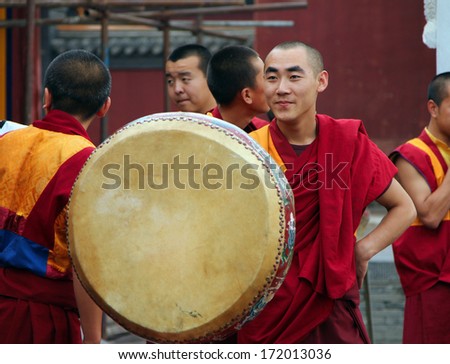 HOHHOT, INNER MONGOLIA - JULY 12: Monks are preparing for the annual holiday presentation at the Dazhao Monastery on Jul 12, 2010. Dazhao is the largest Buddhist monastery of Hohhot, Inner Mongolia