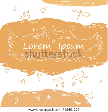 Colorful banner with animals for pet shop. Cat, dog, fish, bird, animal tracks in the logo. Hand-drawn cartoon