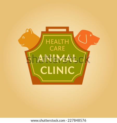 Logo with animals for animal clinic. Health care. Veterinary hospital. Cat and dog. Cat and dog in the bag-carrying.