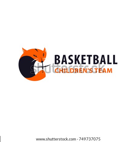 Template image ball for basketball game with fox. Concept image of logo, logotype, banner for basketball team, college club, children school, adult championship, sport news. Sketch vector illustration