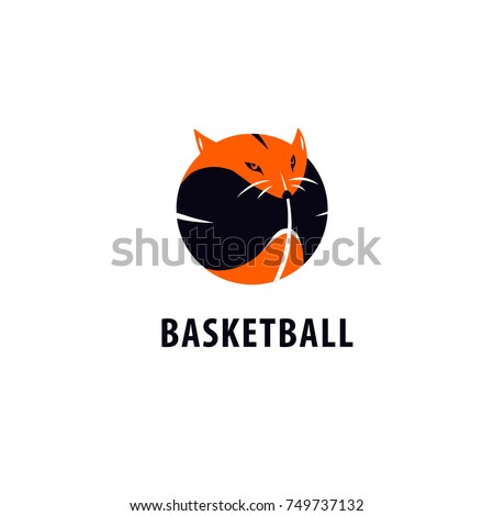 Template image ball for basketball game with fox. Concept image of logo, logotype for basketball team, college club, children school, adult championship, sport news. Sketch vector illustration. 