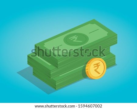 Rupee Bundle stack and Rupee coin