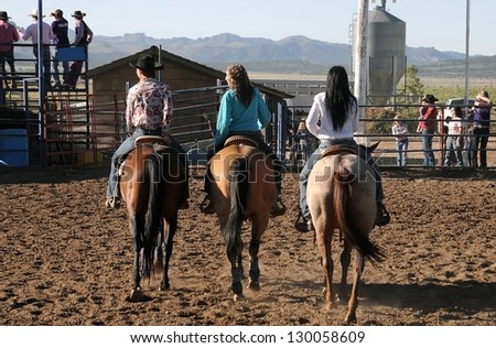 BRICE CANYON CITY, UTAH - JUNE 25: Cowboys ride their horses at a rodeo show at Ruby\'s Inn Bryce Canyon Country Rodeo on June 25, 2011 in Brice Canyon City.