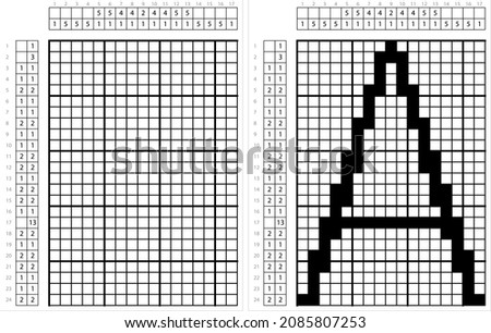 Alphabet A Nonogram Pixel Art, Language Letter Graphemes Symbol, Logic Puzzle Game Griddlers, Pic-A-Pix, Picture Paint By Numbers, Picross, Vector Art Illustration