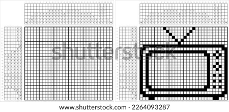 Tv Icon Nonogram Pixel Art, Television Icon, Telecommunication Medium Used For Transmitting Moving Images Vector Art Illustration, Logic Puzzle Game Griddlers, Pic-A-Pix Picture Paint By Numbers