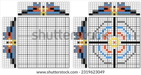 Target Icon Nonogram Pixel Art, Target Mark, Cross Hair Mark Vector Art Illustration, Logic Puzzle Game Griddlers, Pic-A-Pix, Picture Paint By Numbers, Picross
