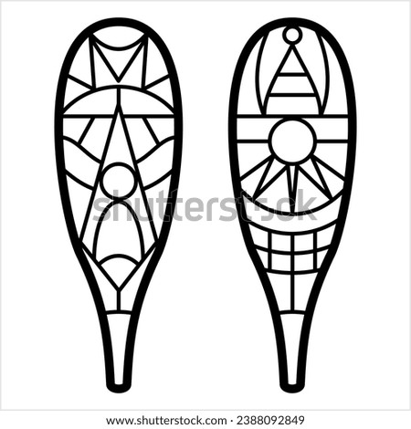 Snowshoes Traditional Icon, Steam Bent Wooden Snow Shoes, Snow Outdoor Gear, Winter Footwear Vector Art Illustration