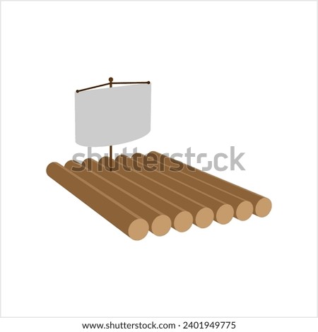 Wood Raft Icon, Wooden Log Flat Structure Raft Icon Vector Art Illustration