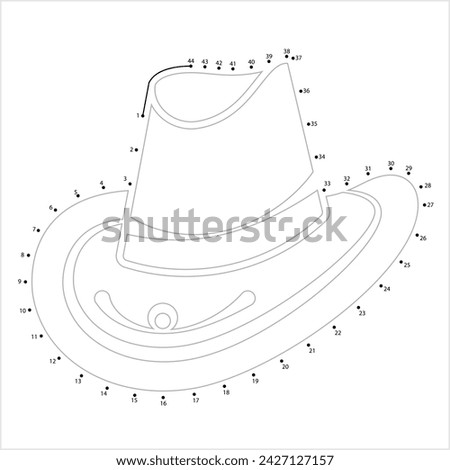 Cowboy Hat Icon Connect The Dots, Fold Down Earflaps, Sun, Rain Protection Hat Vector Art Illustration, Puzzle Game Containing A Sequence Of Numbered Dots