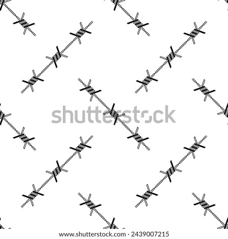 Barbed Wire Icon Seamless Pattern, Bobbed, Bob Wire, Fence Wire Icon, Vector Art Illustration