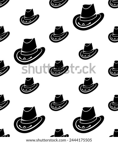 Cowboy Hat Icon Seamless Pattern, Fold Down Earflaps, Sun, Rain Protection Hat Vector Art Illustration