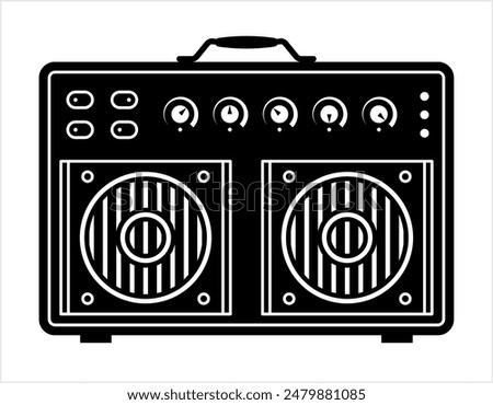 Guitar Amplifier Icon, Guitar Amp Icon, Electrical Signal Strengthener For Loudspeaker Vector Art Illustration