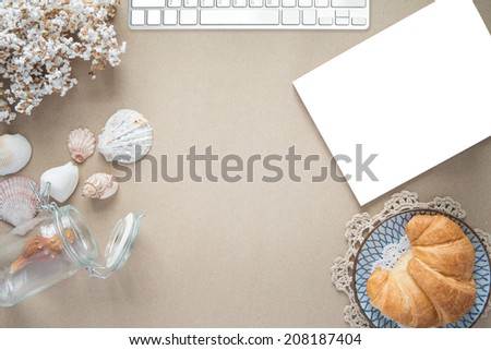 breakfast - coffee, and toast on table. Background with free text space.