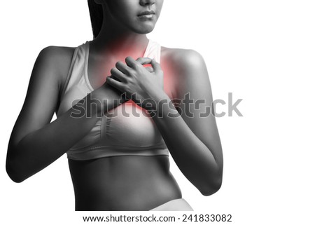 Young woman having heart attack ,Young man suffering from chest pain,isolated on white background with clipping path