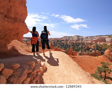 Hikers looking at landscape in Bryce Canyon national park, Utah, USA