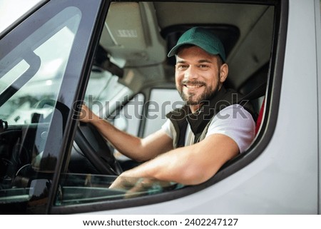 Similar – Image, Stock Photo Delivery man with his van