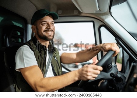 Similar – Image, Stock Photo Delivery man with his van