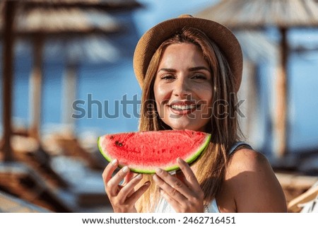 Image, Stock Photo Woman eating watermelon