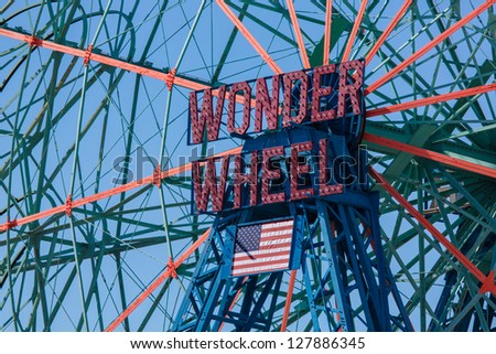 NEW YORK - SEPTEMBER 29: Wonder Wheel located at Deno\'s Wonder Wheel Amusement Park in Coney Island NY on September 29 2012. Wonder Wheel was build in 1920 and was declared a historic landmark in 1989