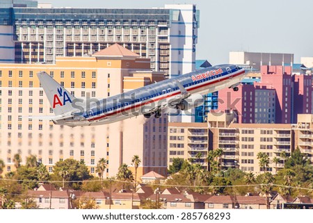LAS VEGAS - NOVEMBER 3: Boeing 737 American Airlines takes off from McCarran Airport in Las Vegas, NV on November 3, 2014. American Airlines is one of the oldest airlines in United States.