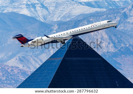 LAS VEGAS - NOVEMBER 3: Canadair Regional Jet Delta Connection takes off from McCarran in Las Vegas, NV on November 3, 2014. Delta is the oldest airline still operating in the United States.