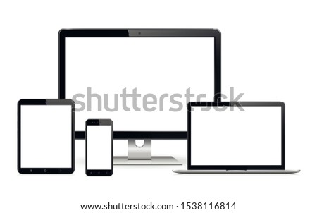 Smartphone, tablet, laptop and desktop computer. Vector illustration of responsive web design.