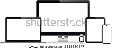 Responsive web design computer display, laptop, tablet pc, phone and smartwatch.