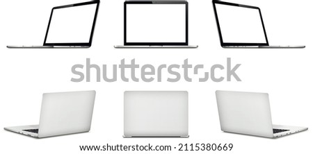 Laptop vector set, front and back side notebook mock up