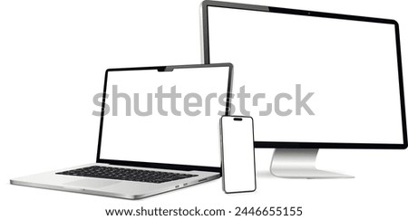 Laptop with computer screen and modern smartphone mockup