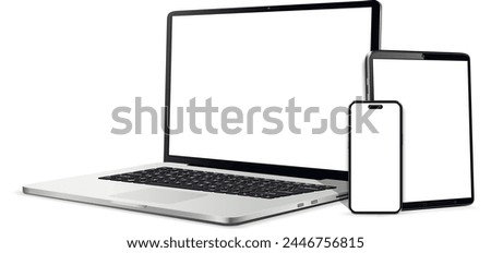 Laptop computer, tablet and mobile phone realistic devices mockup