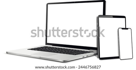 Set of blank screens with laptop, tablet, phone