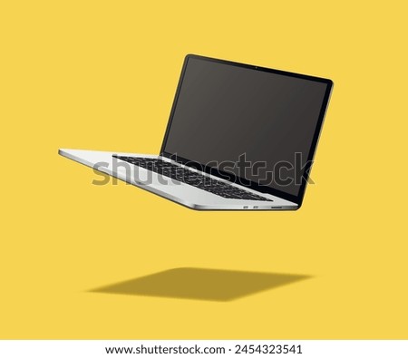 Flying laptop mockup vector illustration