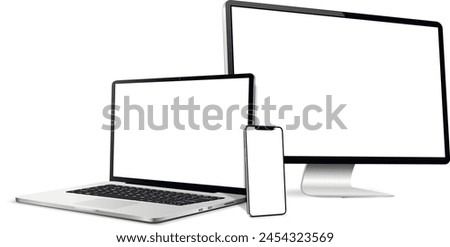 Laptop with computer screen and modern smartphone mockup