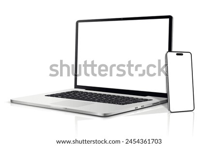 Laptop computer and mobile phone mockup. Digital devices screen template.