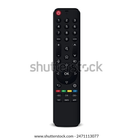 Realistic TV remote control isolated on white background