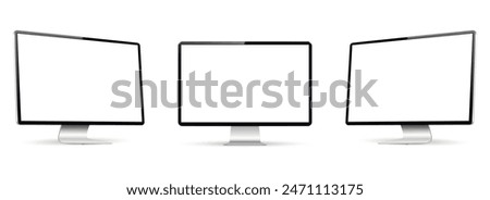 Realistic computer screen mockup. Computer display on three sides with blank screen.